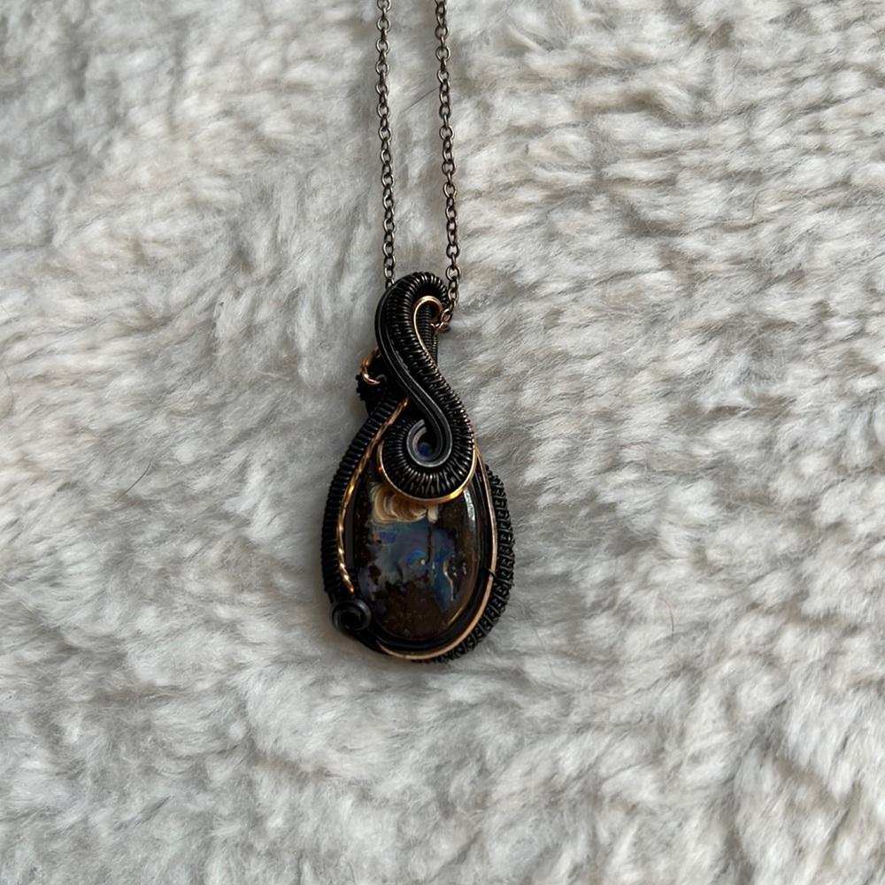 Beautiful handmade sterling silver and 14kt gold wire wrapped necklace ✨